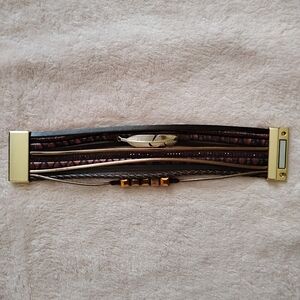 Brown Leather Bracelet with Gold Accents
